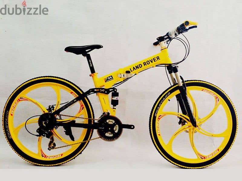 Folding Mountain Bike Black Yellow Double Shock Absorbing & Double Dis 1