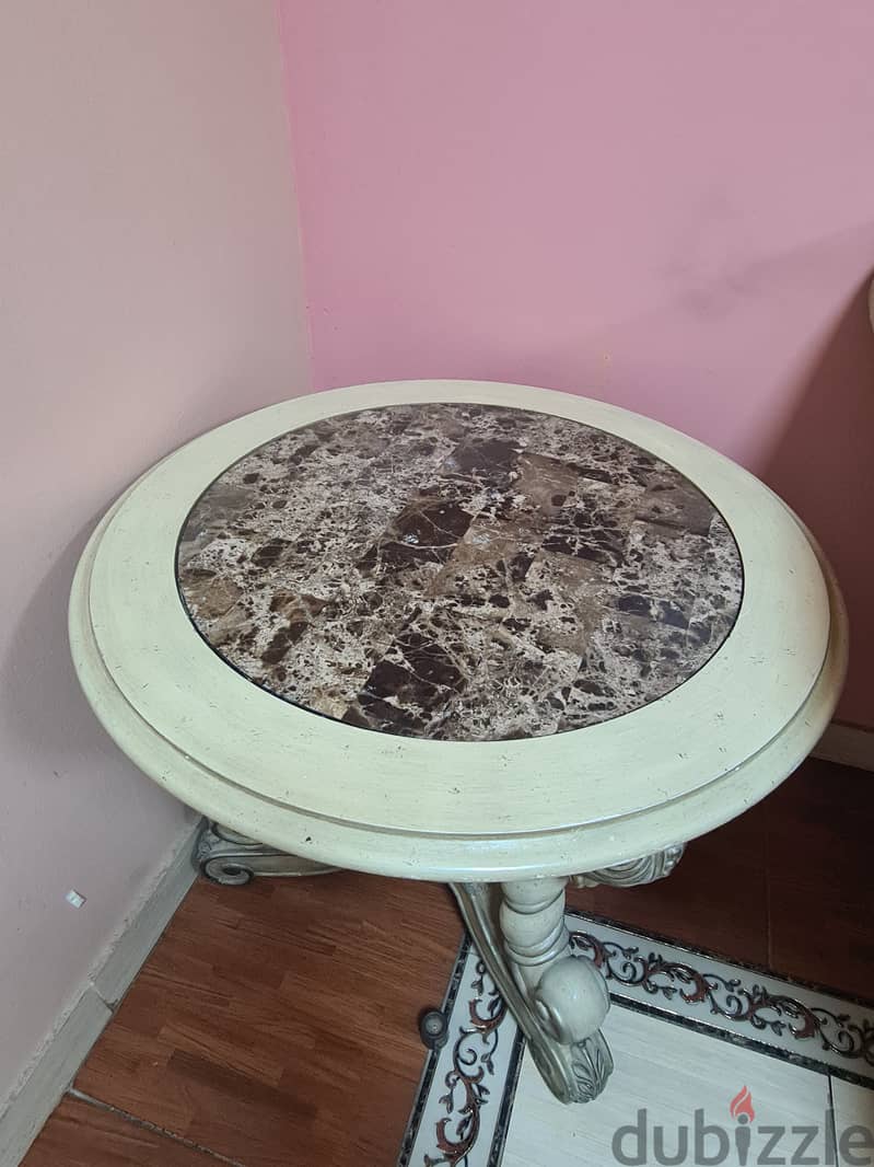 Italian style carved Accent Tables with brown marble in center 0