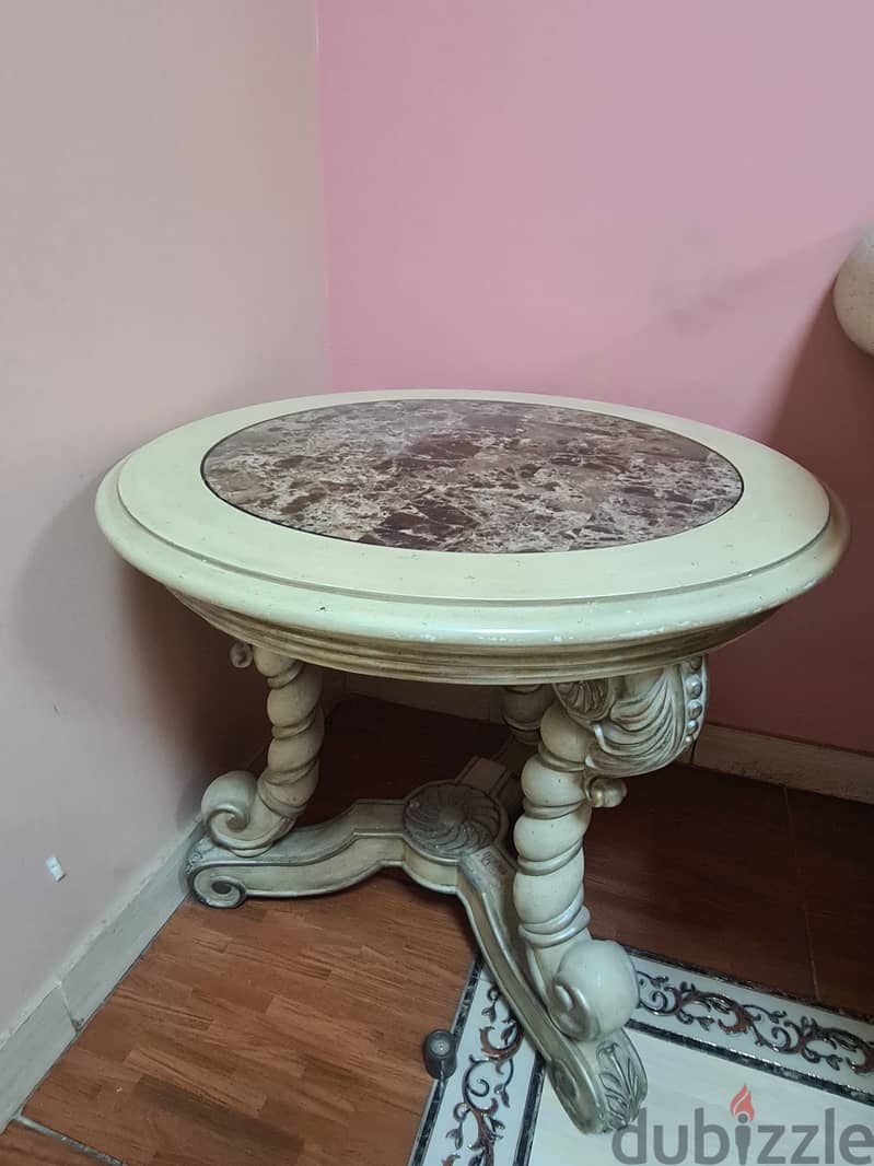 Italian style carved Accent Tables with brown marble in center 1