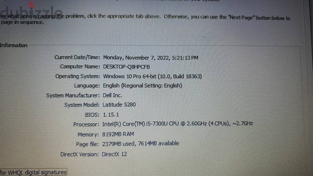 Dell Latitude e5280,i5 7th Generation,Ram:8GB+Hard Disk:256 Gb SSD 5