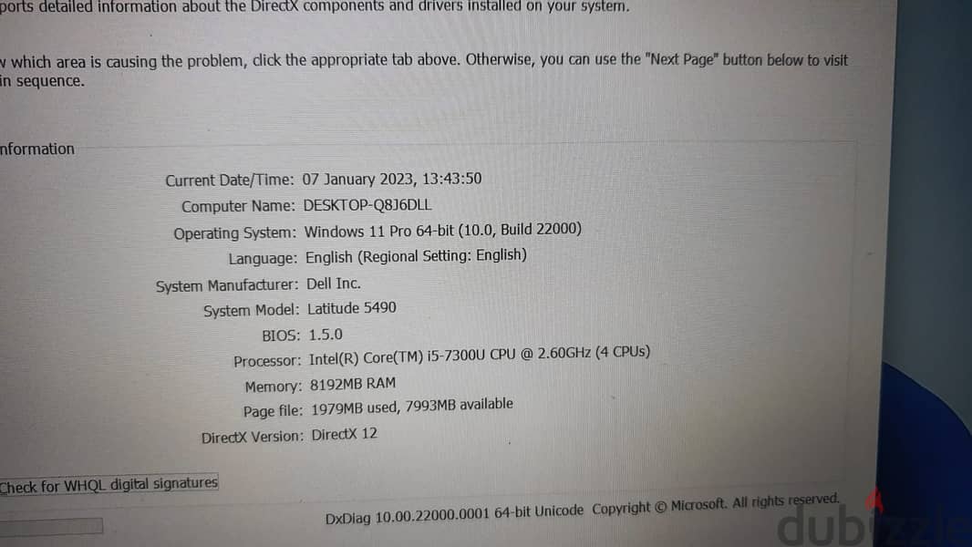 Dell Latitude e5490 , i5 7th Generation Ram:8GB+Hard Disk:256 Gb SSD 6