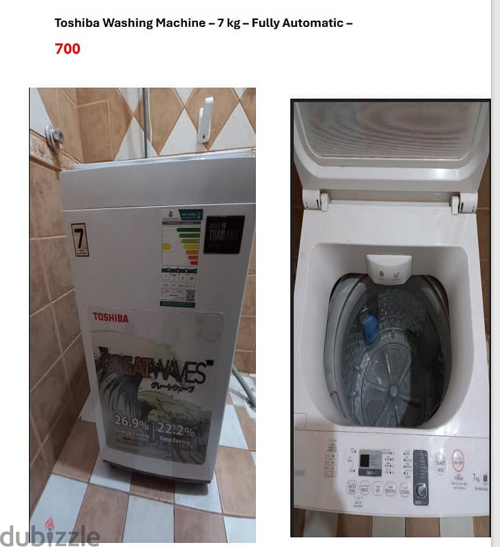 Toshiba Washing Machine – 7 kg – Fully Automatic – 700 SAR 0