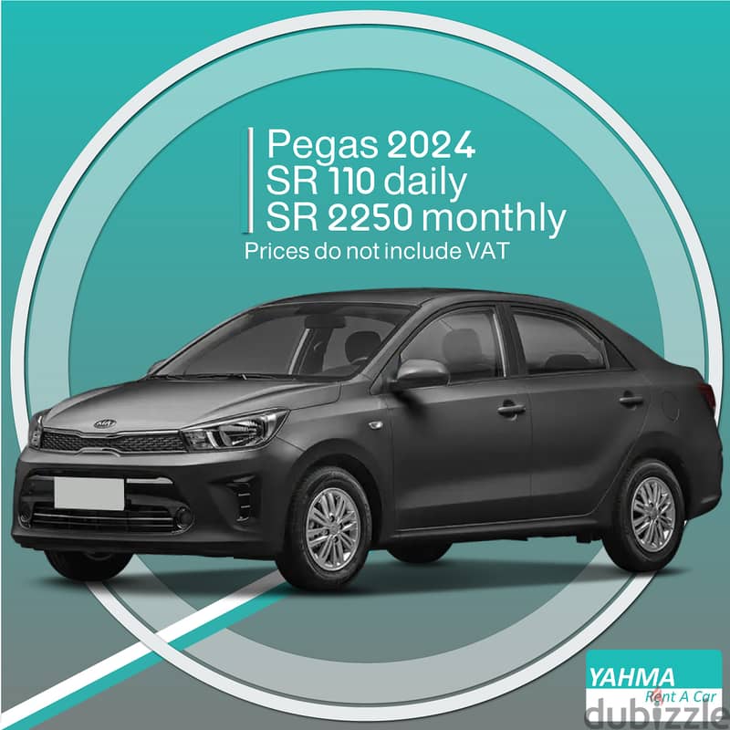 Kia Pegas 2024 for rent in Al Qatif Free delivery for monthly rental 0