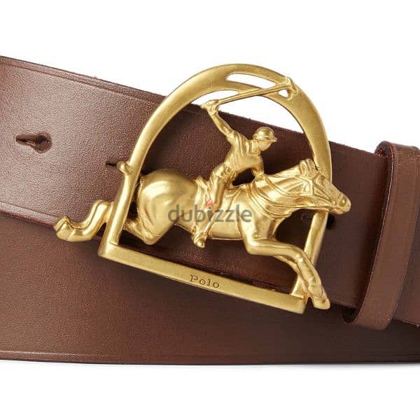 POLO RALPH LAUREN Men's Brass Equestrian Buckle Leather Belt, BROWN, 1