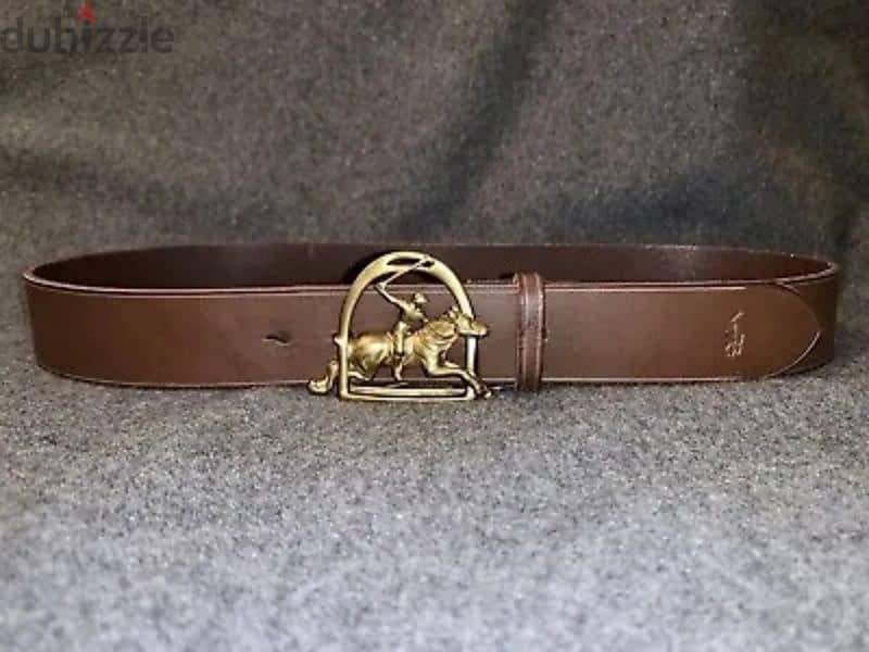 POLO RALPH LAUREN Men's Brass Equestrian Buckle Leather Belt, BROWN, 3