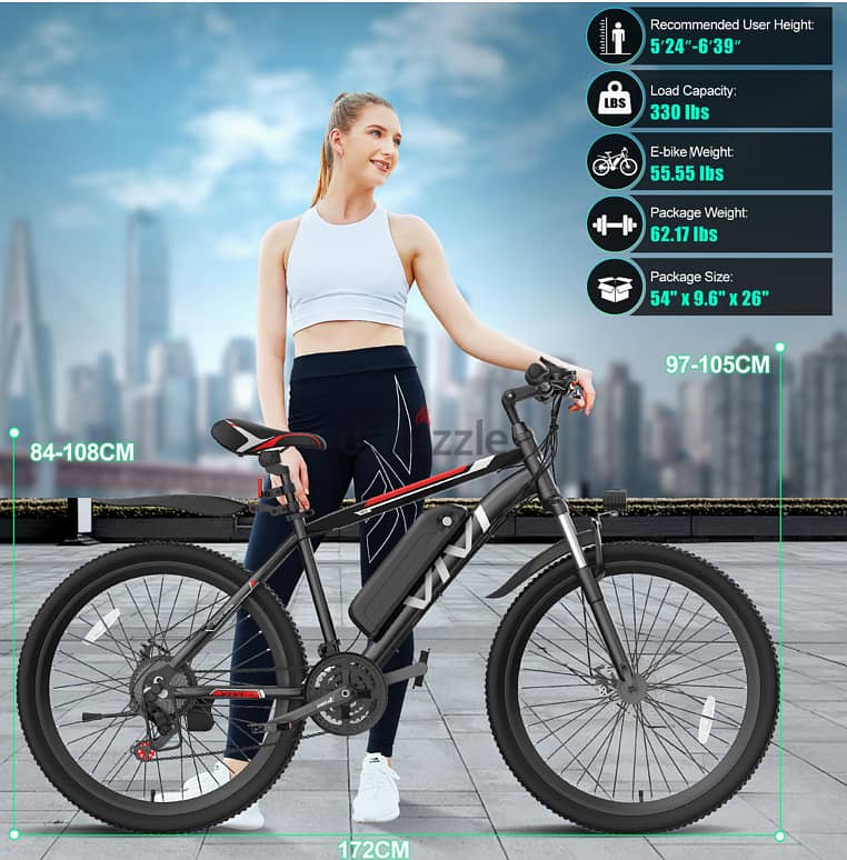 Vivi Electric Bike for Adults 26 Inch 780W Peak Ebike for Adults Remo 3