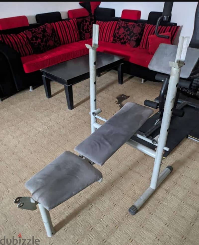 gym equipment,bench,dumbells,75kg+ plates,gym matts 4