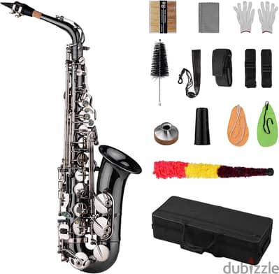 OUNA Sax, Professional Brass Bend Eb E-flat Alto Saxophone Sax Black