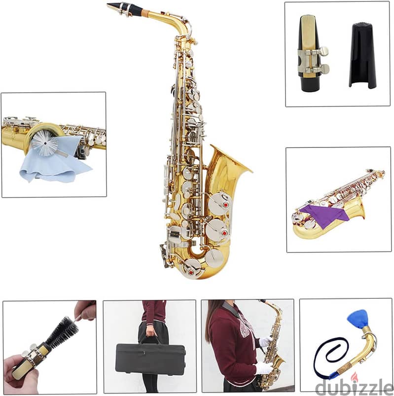 Fawoonu Alto Saxophone Sax Glossy Brass Engraved Eb E-Flat Natural Wh 2