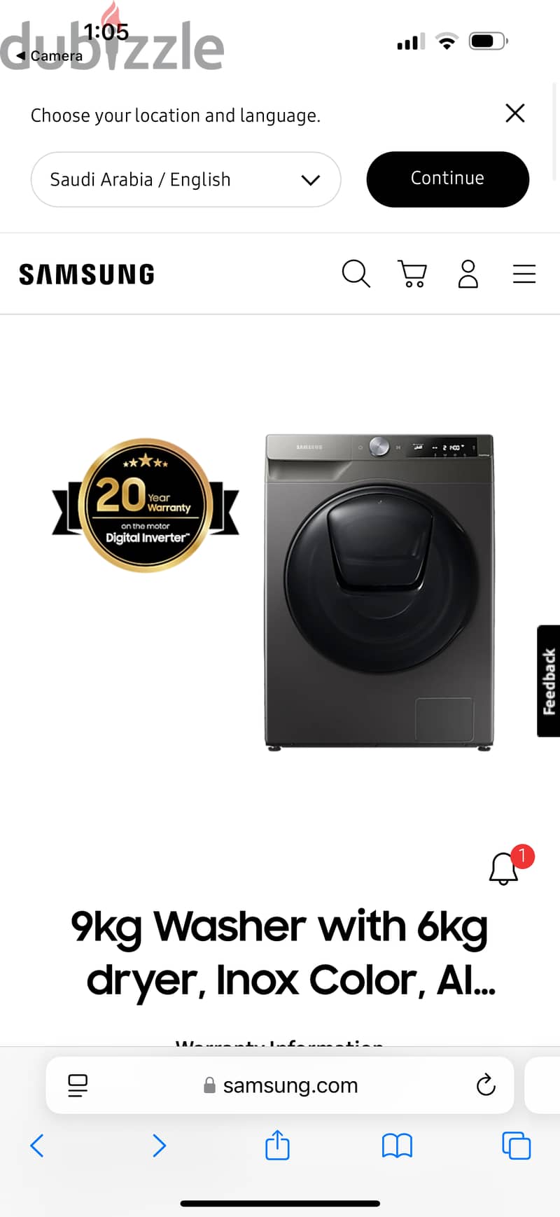 Samsung 9KG Washer/Dryer 0