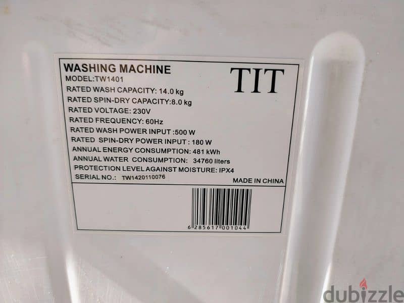 TIT 14kg Washing Machine - Like New (Brand: TIT) 4