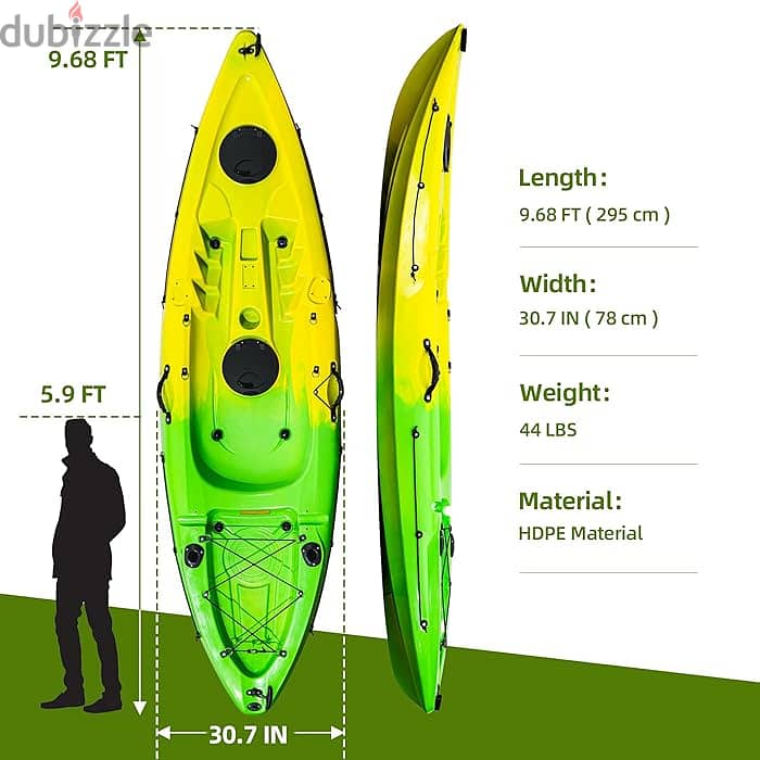 Fishing Kayak 9.68FT With Paddle, Capacity Of 308LBS, Hard Shell, Ocea 1