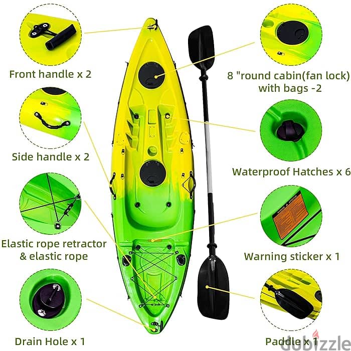 Fishing Kayak 9.68FT With Paddle, Capacity Of 308LBS, Hard Shell, Ocea 2