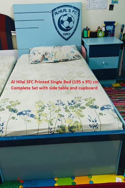 Sigle Bed, mattress, cupboard, side table printed Al-Hilal Football