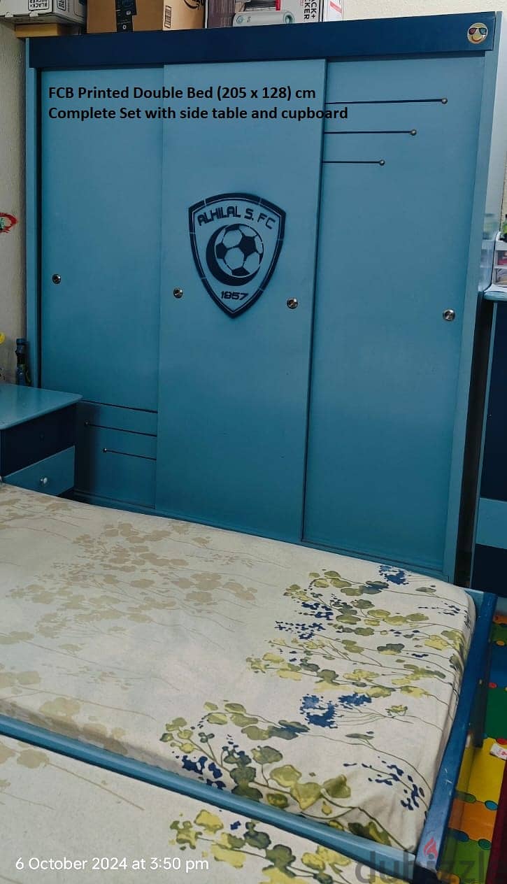 Sigle Bed, mattress, cupboard, side table printed Al-Hilal Football 1