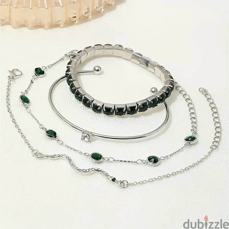 4pcs/Set Elegant Green Imitation Gemstone Rhinestone Claw Chain Snake 1