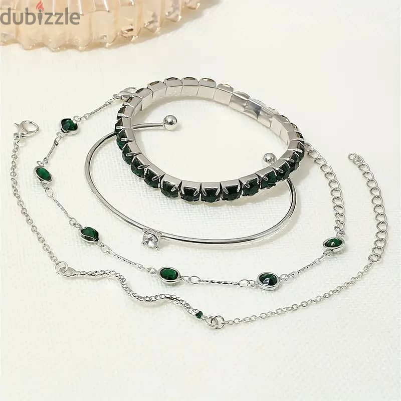 4pcs/Set Elegant Green Imitation Gemstone Rhinestone Claw Chain Snake 2