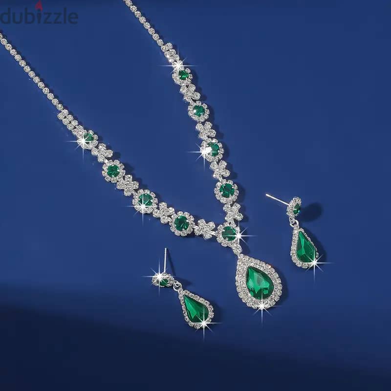 Luxury Rhinestone Teardrop Necklace and Earrings Set, 1