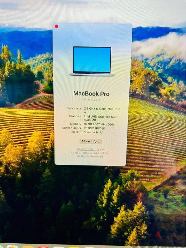 Apple MacBook Pro 2019 m1 15 inch 16 gb ram and 512 ssd. 2