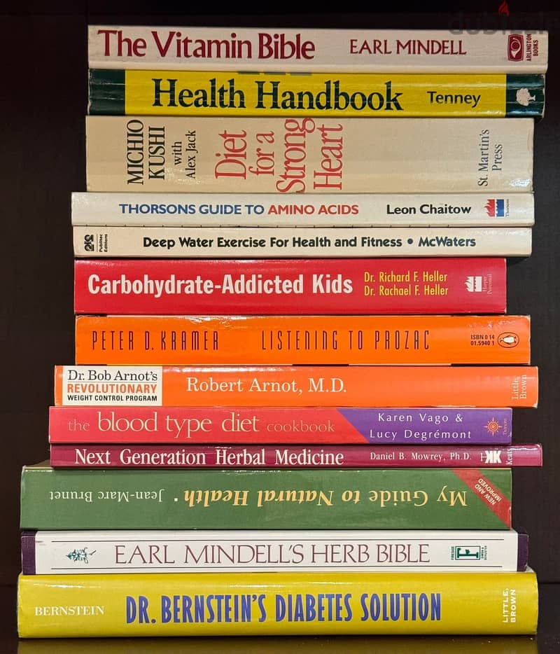 Old, used books on nutrition and health in condition. 2