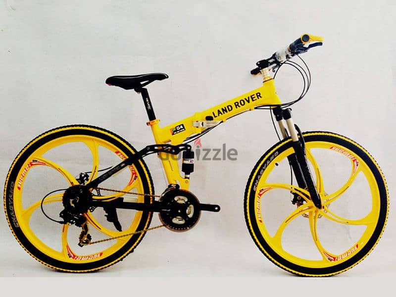 Folding Mountain Bike Black Yellow Double Shock Absorbing & Double Dis 1