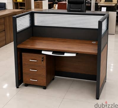 Modern Office Workstation Desk with Privacy Panel & Storage Drawers