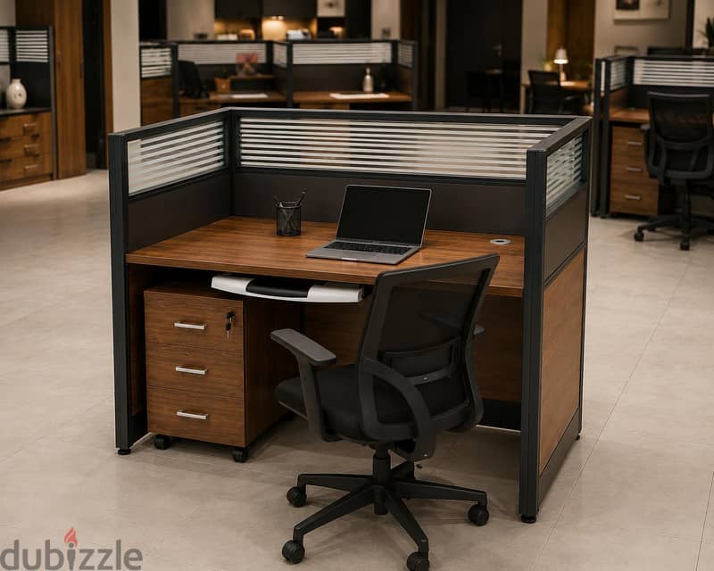 Modern Office Workstation Desk with Privacy Panel & Storage Drawers 1