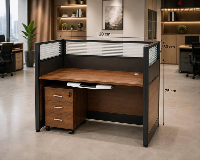 Modern Office Workstation Desk with Privacy Panel & Storage Drawers 2