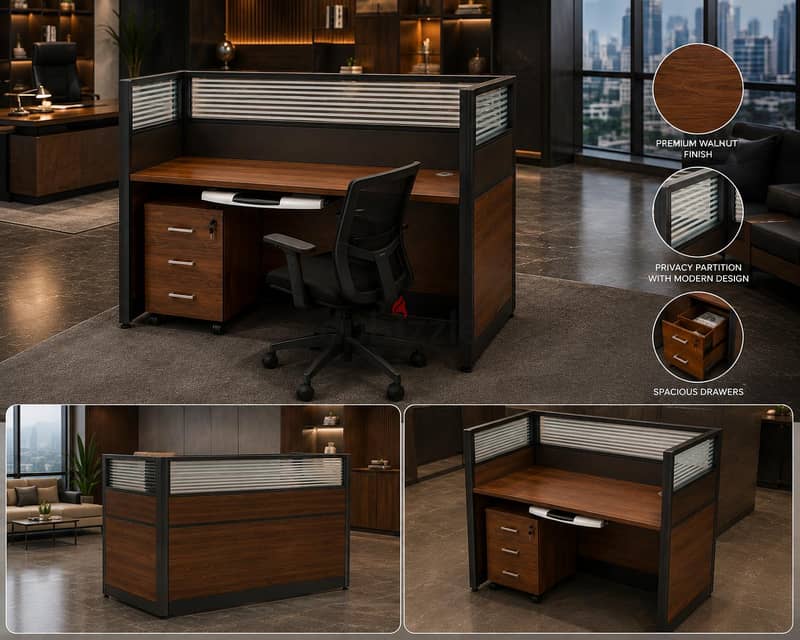 Modern Office Workstation Desk with Privacy Panel & Storage Drawers 3