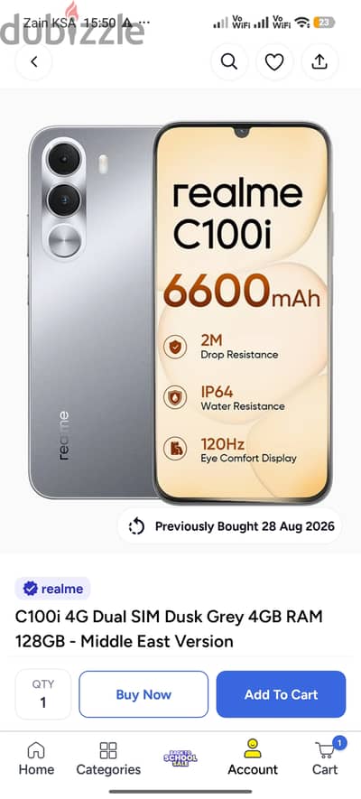 Real me C100i 4+4Ram 128GB