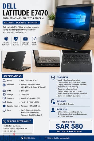Dell Latitude E7470 | Core i5 | 8GB RAM | 256GB SSD | Windows 10 Pro |