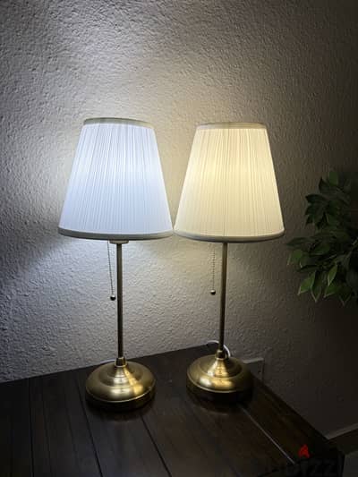 Pair of Classic Brass-Style Table Lamps (with Dual-Color LED Bulbs)