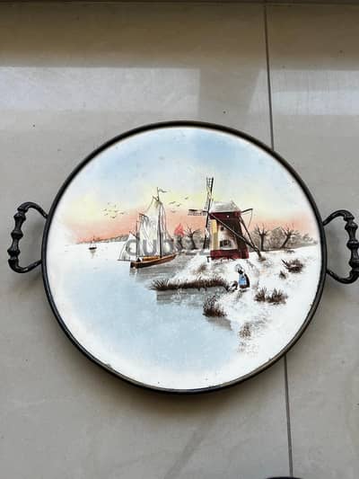 Vintage Dutch Scene Round Serving Tray