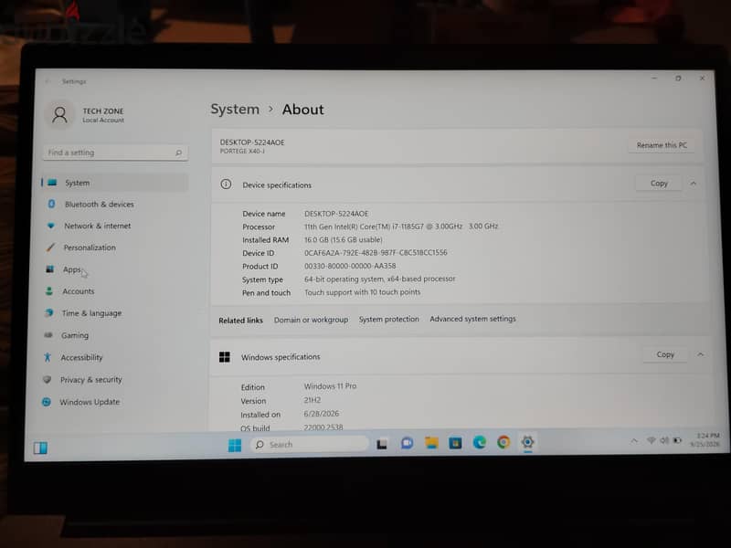 Toshiba Laptop i7 11th Gen 16 Gb DDR4 Ram 256 SSD 1