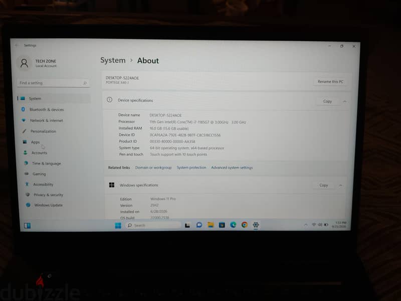 Toshiba Laptop i7 11th Gen 16 Gb DDR4 Ram 256 SSD 6