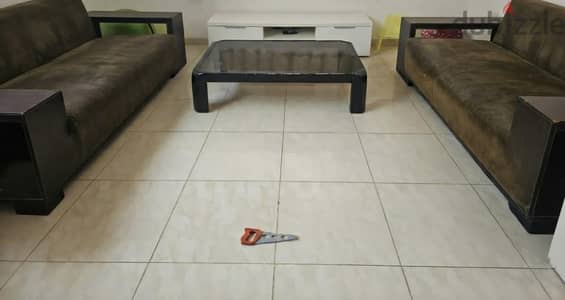 Living Room Set: 2 Large Sofas & Glass Coffee Table for sale