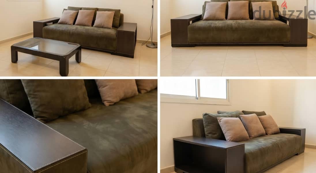 Living Room Set: 2 Large Sofas & Glass Coffee Table for sale 2