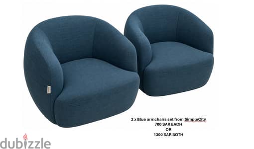 2 x Blue Armchairs from Simplecity for sale