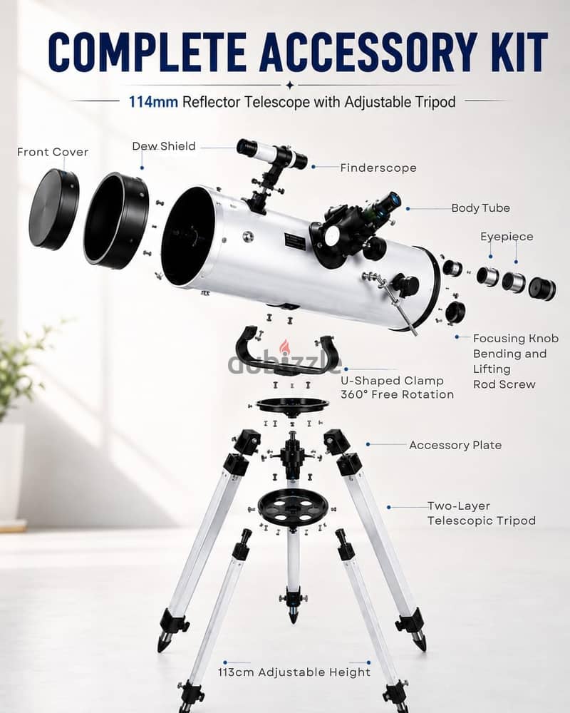 تلسكوب عاكس فلكي من هيلارو موديل F70076 - بصريات دقيقة HD - مع طول بؤر 2