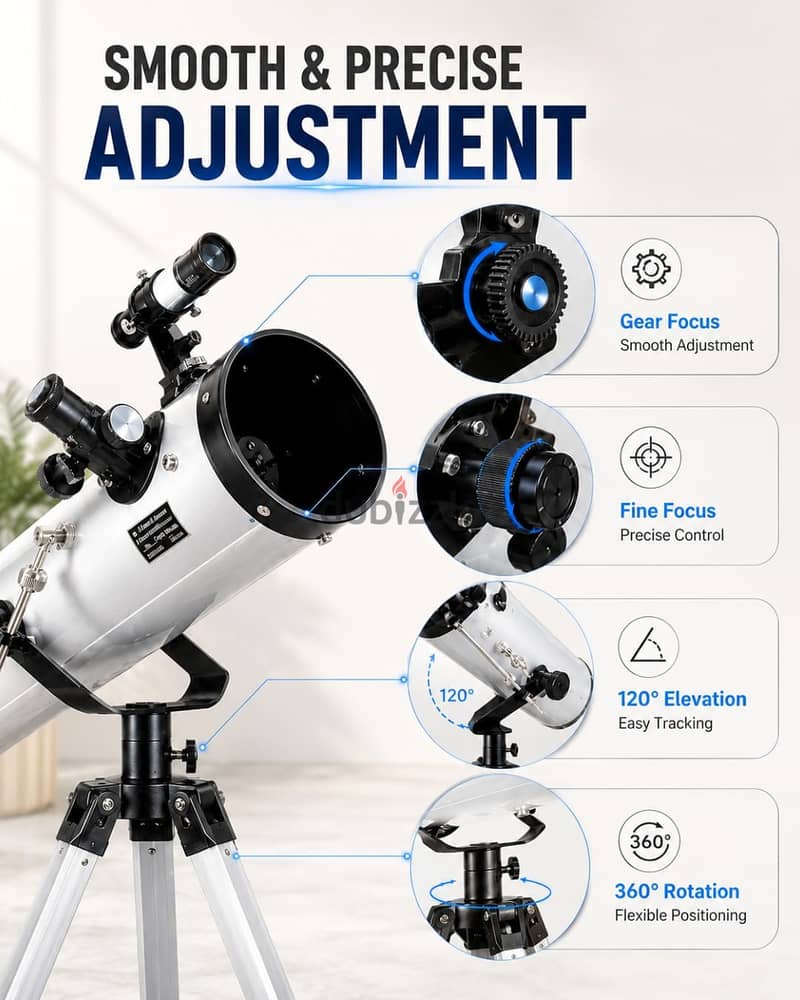 تلسكوب عاكس فلكي من هيلارو موديل F70076 - بصريات دقيقة HD - مع طول بؤر 3