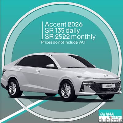 Hyundai Accent 2026 for rent Jeddah - Free delivery for monthly rental
