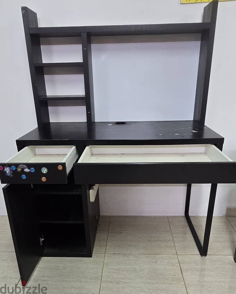 IKEA MICKE Desk With High Storage Add-on Unit – Black-Brown 2