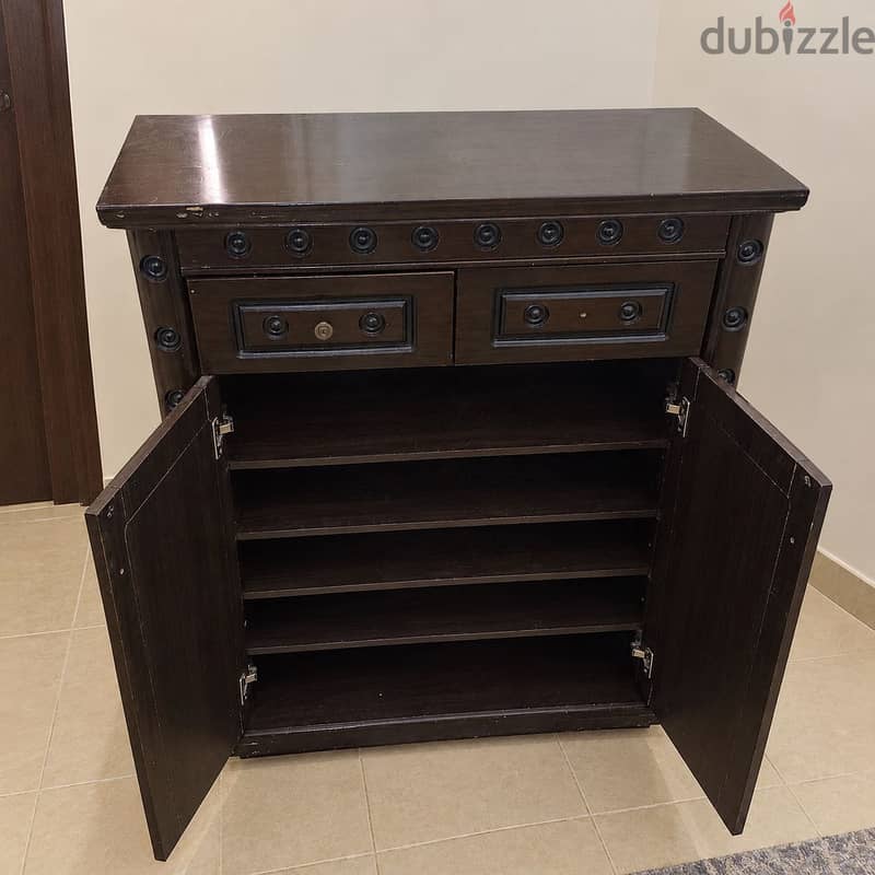Free Delivery | Dark Brown Wooden Shoe Rack with Drawers 1