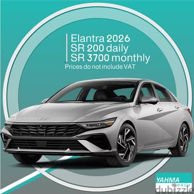 Hyundai Elantra 2026 for rent Dammam Free delivery for monthly rental