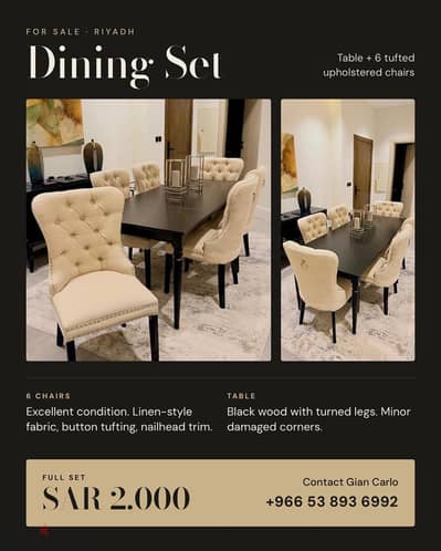 Dining Set For Sale – 6 Chairs + Table