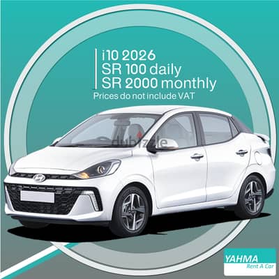 Hyundai i10 2026 for rent in Riyadh - Free delivery for monthly rental