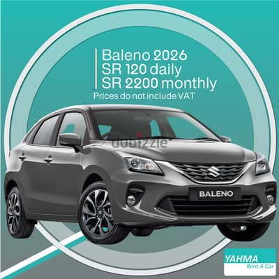 Suzuki Baleno 2026 for rent in Dammam Free delivery for monthly rental