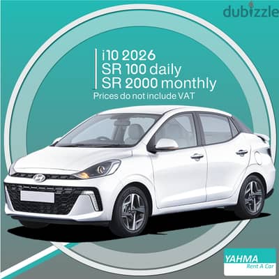 Hyundai i10 2026 for rent in Jeddah - Free delivery for monthly rental