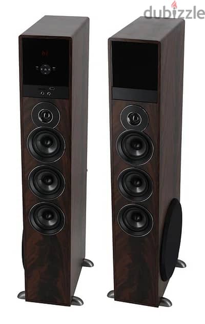Rockville TM150D Dark Wood Powered Home Theater Tower Speakers 10" Sub