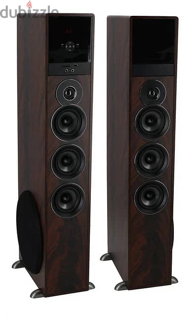 Rockville TM150D Dark Wood Powered Home Theater Tower Speakers 10" Sub 2